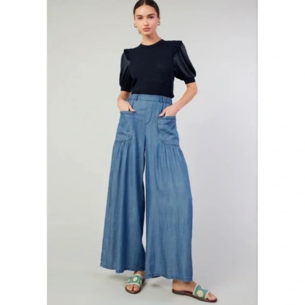 Current Air Wide-Leg Denim Jumpsuit Pants in Blue